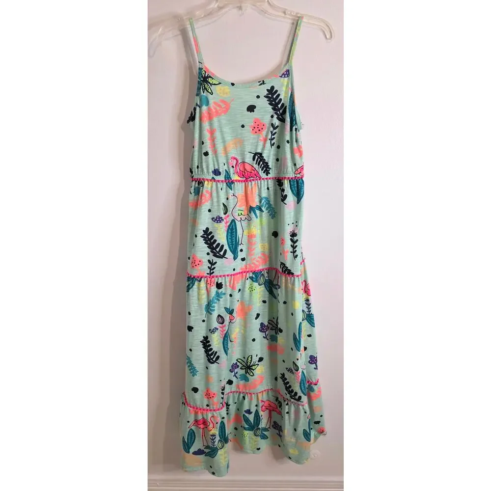 Cat & Jack Maxi Sundress Girl Size XL (14/16) Tropical Flamingo Spaghetti Straps